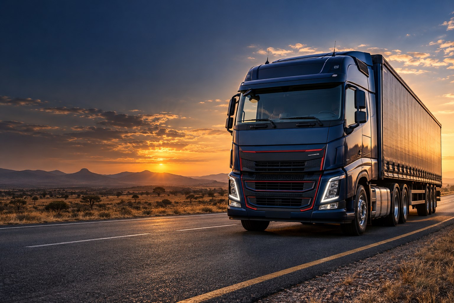 Heavy commercial truck on the open road